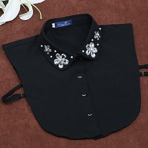 Quality Styles black and white women Chiffon Diamante Embellished Collar Bib False Collar Fake Half Shirt A