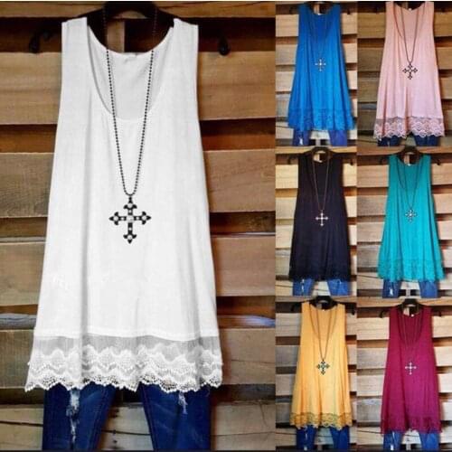 Women White Sleeveless Mini Tank Dress For Summer Casual Loose O Neck Solid Lace Patchwork Basic Ladies Dresses Mujer Dress 5XL