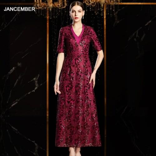 J1913 jancember evening dress big size v-neck half sleeve red formal dress for work vestidos de fiesta de noche talla grande