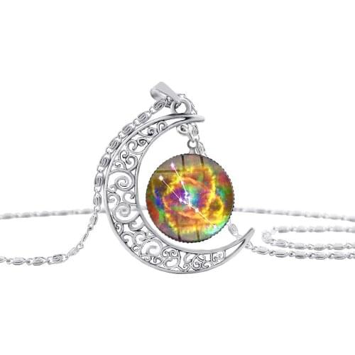 10 Star Sky Universe Planet 12 Constellation sign Crescent Necklace Moon Geometric Pendant Necklace Half Moon Zodiac jewelry