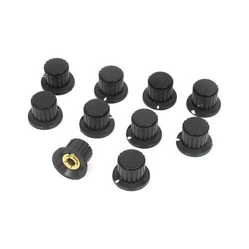 10 Pcs 1/4" Dia Shaft Hole Dia Potentiometer Rotating Switch Knob Cover Black