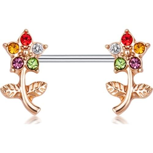 2PCS New Arrival Flowers Nipple Rings Sexy Women Crystal Nipple Rings Bar Studs Fashion Stainless Steel Body Piercing Jewelry