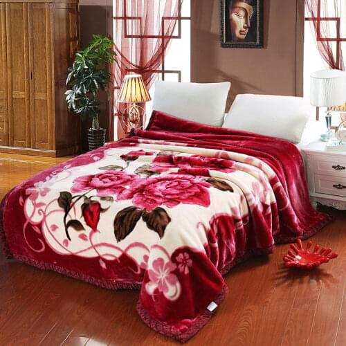 2021 Luxurious Flowers Red Double-side Autumn Winter Thick Raschel Blankets Twin Full Queen Size Adult Kids Polyester Bedsheet