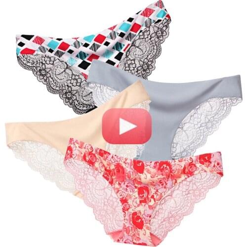 3pcs/lot Sexy Panties Women Underwear Seamless Briefs Lace Lingerie Ice Silk Thong Womens Panties Clothes Underpants Intimates