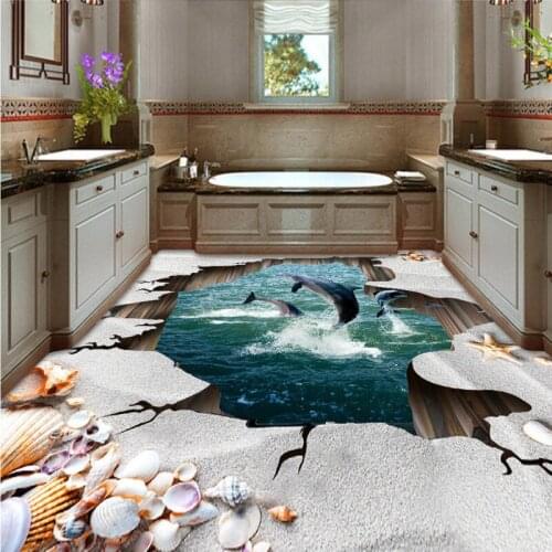 Free Shipping Ocean beach shell 3D floor decoration painting waterproof bedroom living room bathroom study flooring mural