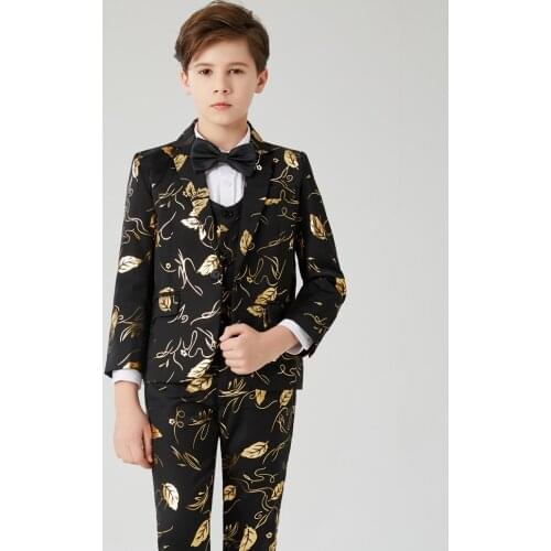 Childrens gilt 3 pcs Suit Sets Flower Boy Wedding Party Prom Birthday Dress Costume Kids Blazer Vest Pants Outfits Piano