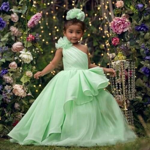 Custom Handmade Flower Girl Dress One Shoulder Kids Princess Dress Kids Wedding Party Dresses Birthday Gowns