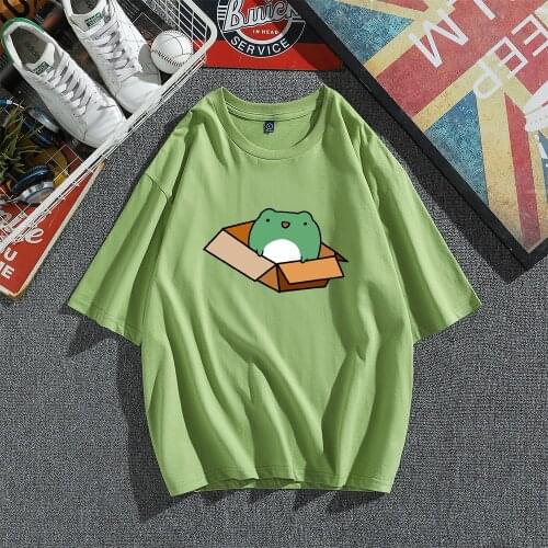 Frog Cute Graphic Tee Women Men Tshirt Green Aesthetic Oversized T Shirt Harajuku Casual Summer Tops Ladies Clothes