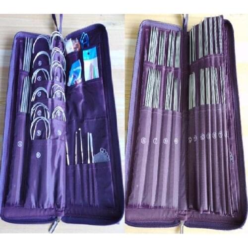 Ring Needles 20 Different Sizes 104pcs Stainless Steel Straight Circular Knitting Needles Crochet Hook Weave Set With Bag