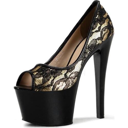 Hot selling China open cloth pattern fish mouth 17 cm high heels shoes fashion wedding party