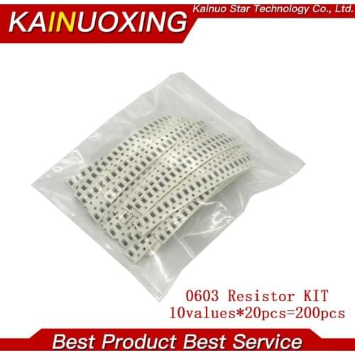 200PCS 1% 0603 SMD resistors assorted DIY kit set ,10 valueX20pcs=200pcs 1R00 R820 R750 R620 R500 R470 R330 R220 R150 R100