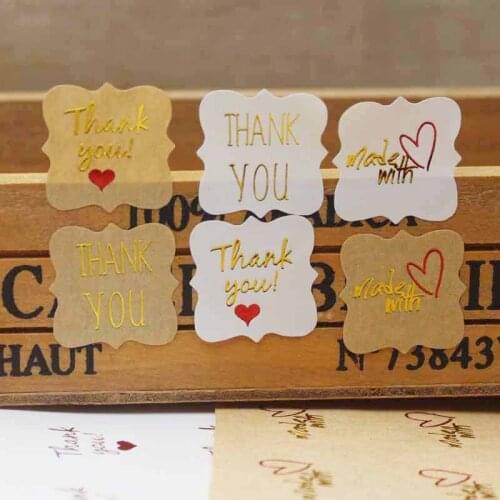 1000pcs Gold foil Handmade with red heart sticker lables various pvc transparent gold sticker label tags for cookies /gifts