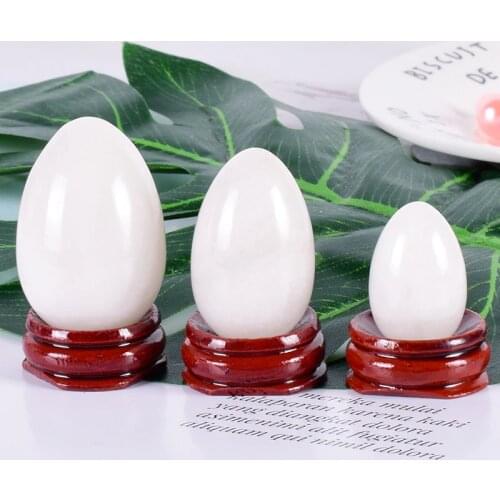 Natural Jade Yoni Egg White Massage Egg Set Undrill&Wooden base Crystal Mineral Ball Kegel Exercise Pelvic Floor Muscle Vaginal