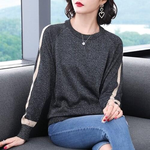 New Thin Sweater Women Long Sleeve Pullover Women Fashion Bright Silk Sweaters Women Spring Knitted Sweaters Tops Femme Jumper
