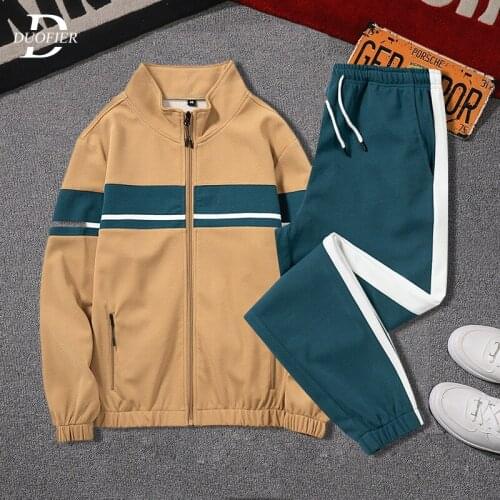 Autumn New Men Tracksuit Casual Jogger Sets Patchwork Jacket+Pants 2 Piece Set Zipper Mens Sportswear Gyms Sweat Suit Clothing