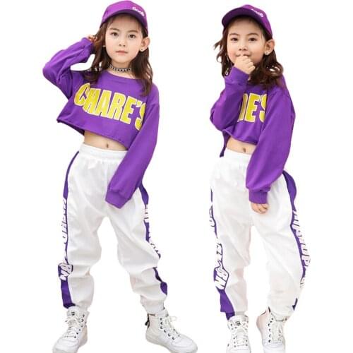 4-16 Years Kids Girls Long-Sleeve Hip Hop Letter Print Top Or Sports Pants Dance Costume