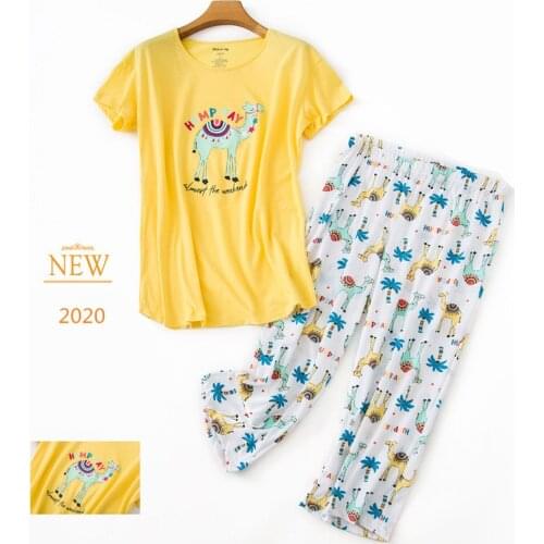Mom Pajamas Set Casual Summer Pyjama Big Size Home Sleepwear 2Piece/Set Short Sleeve T-shirt Long Pants