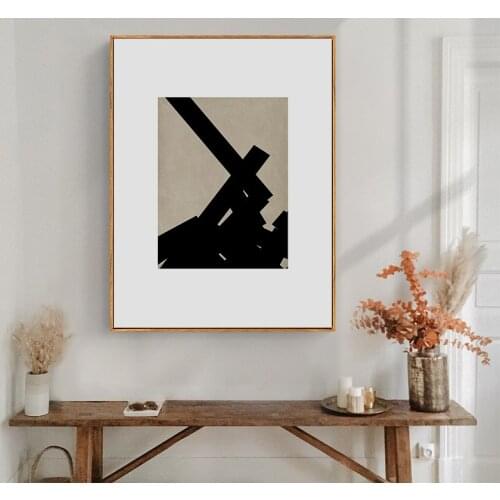 Simple Nordic modern abstract geometric lines black and white porch sitting room mural poster print canvas decorative picture