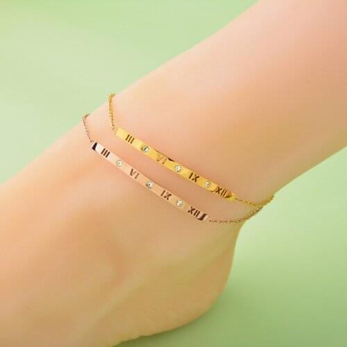 Rome Number Zircon Titanium Steel Rose Gold Anklet Hot Selling High Quality Girls Anklet gift accessories
