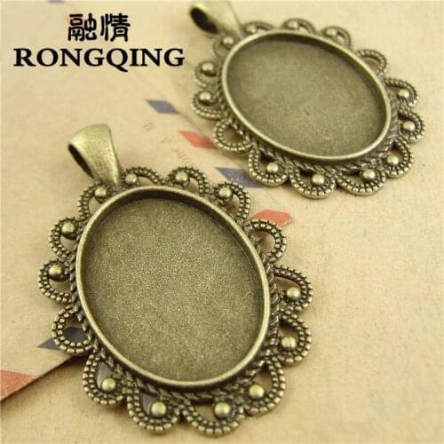 RONGQING Antique Bronze Metal Alloy 25*18MM Filigree Cameo Cabochon Pendant Setting 30pcs/lot Jewelry Blanks