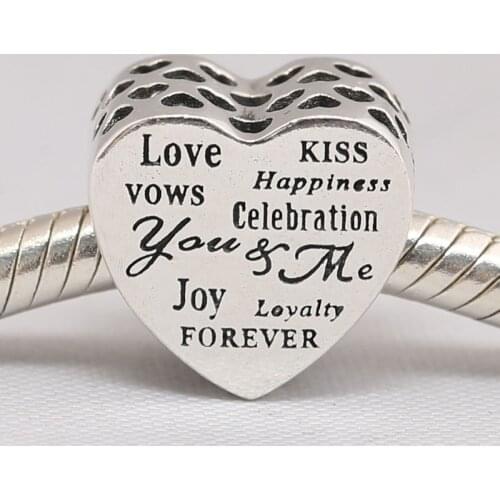 Authentic S925 Bead DIY Jewelry Celebration Heart Charms fit Lady Bracelet Bangle Love & Kiss