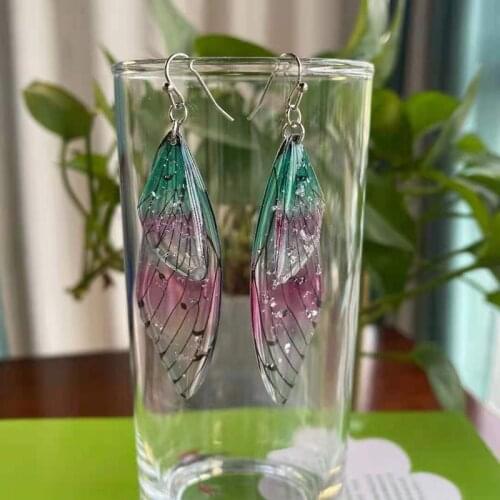 Minar Fairy Clear Gradient Resin Simulation Wing Drop Earrings for Women Shiny Rhinestone Butterfly Earring Fashion Jewelry 2021