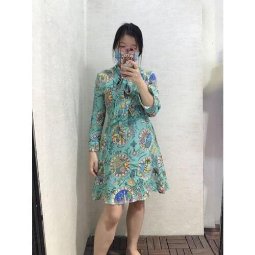 Silk Print Dress Bow Tie Design Trendy Beach Wind Bohemia