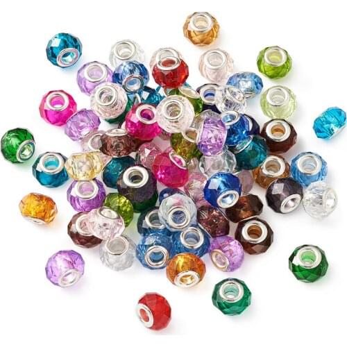 100Pcs Large Hole Glass European Beads Double Cores Faceted Rondelle Beads for DIY Snake Chain Charm Bracelet Jewelry Making