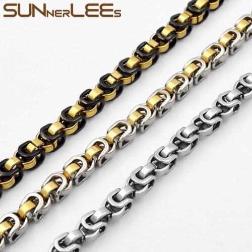 SUNNERLEES Jewelry Stainless Steel Necklace 5.5mm Geometric Byzantine Link Chain Silver Color Gold Plated Men Women SC119 N