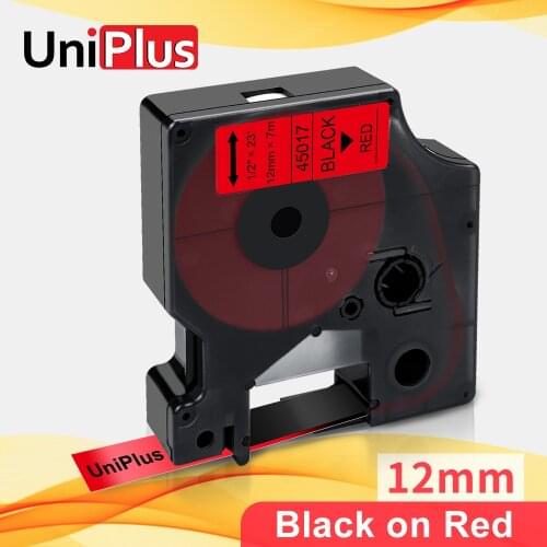 UniPlus 45017 Black on Red Label Tapes Replacement for Dymo D1 Label Writer Printer LM450 LM160 PNP 12mm*7m Labelmaker Sticker