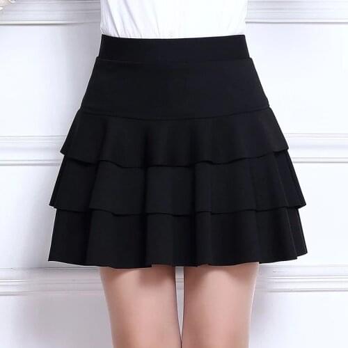 High quality elastic fabricversatile four seasons skirt cake skirt half length skirt high waist A-line multi-level pleated skirt
