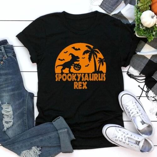 Spooky Saurus Rex T-shirt Funny Halloween Dinosaur With Pumpkin Tshirt Cute Women Graphic Autumn Holiday Gift Tee Shirt Top