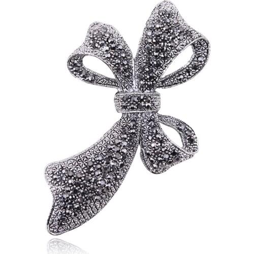 Women Brooches Bowknot Shape Gun Black Rhinestone Metal Ladies Clothing Pin Brooch Fashion Jewelry Accessories For Gifts