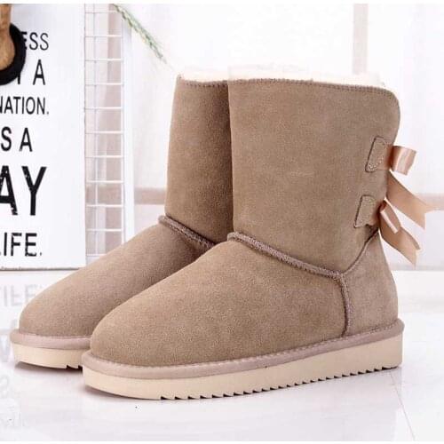 Natural Fur Inside Brand Shoes Women Waterproof Genuine Cowhide Leather Snow Boots Women Boots Warm Winter Boots for Women Shoes