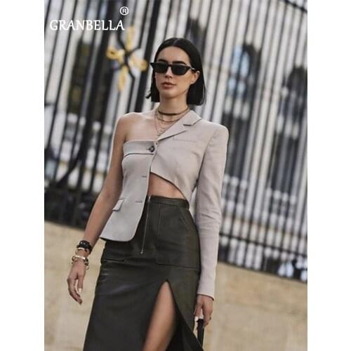 Womens hollow asymmetric strapless blazer new arrival ladies sexy one sleeve party outwear short jacket