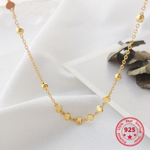 Korea New Style 925 Sterling Silver Necklace for Women Simple Fashion Chic Gold Heart Beads Pendant Necklace Jewelry