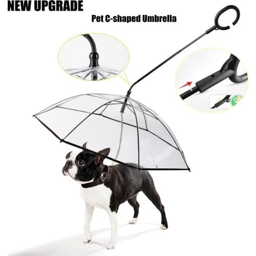Pet dog retractable handle umbrella raincoat waterproof transparent cover built-in traction rope sleet pet umbrella pet supplies