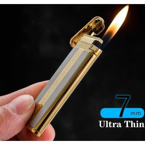 Zorro Butane Gas inflatable Lighter new Metal Slim ultra-thin side slip FLINT wheel Cigarettes Lighter Smoking Accessories Gift