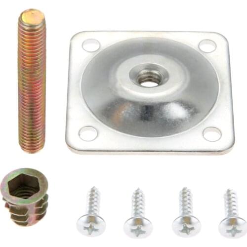 1set Sofa Table Chair Feet Attachment Plates Silver Color Furniture Angled Leg Mounting Plates with Hanger Bolts Adapter