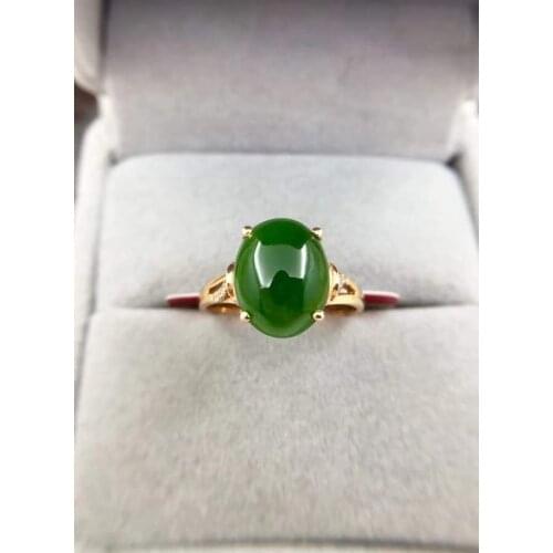 100% Real 18K Yello Gold Ring Natural And Real Jade Ring Stone Rings