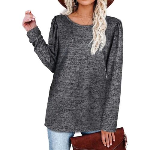2021 Womens Loose T-shirt Solid Color Round Neck Long Sleeve Top Casual Top Daily WearBasic T-shirt Qn