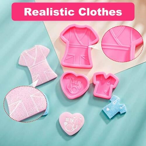 3PCS Doctor Theme Nurse Clothe Keychain Love Shaped Silicone Mold Easy To Carry Non-stick On-toxic And Odorless Easy To Demold