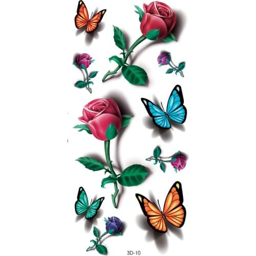 3D Rose Fake Tattoo Sticker Waterproof Temporary Tattoo Sticker Flash tattoos 10*20cm butterfly tattoo stickers