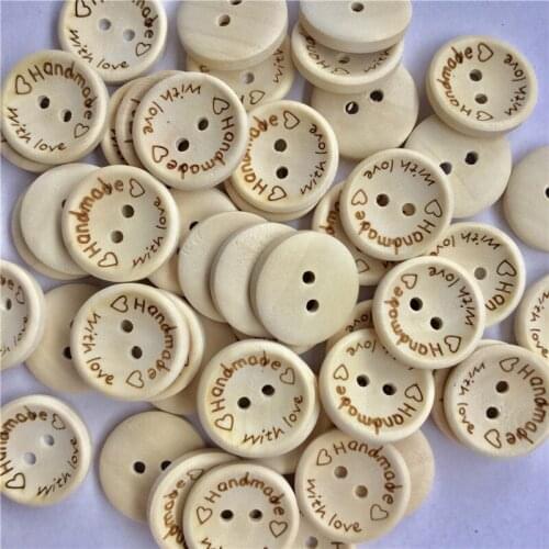 500PCS 15/20/25mm 2 Holes Round Shape Letter Natural Color Decorative Button Sewing Wood Scrapbooking Wooden Buttons