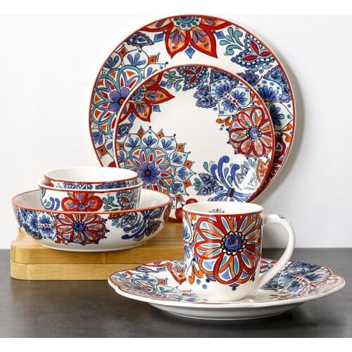 American style steak plate ceramic fruit plate dish plate creative red deep plate rice bowl microwave oven