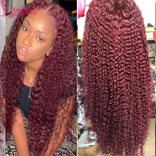 Burgundy Human Hair Lace Front Wigs Pre plucked Curly Lace Front Wigs 200% Full Density 99j Curly Lace Hair Wigs Bleached Knots
