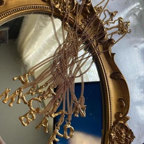 Gold stainless steel wood-shape Letter Alphabet A-Z Minimalist Initial Pendant Necklace Fashion Twist Chain Neck Jewelry