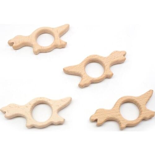 Chenkai 10pcs Wood Dinosaur Teether Ring DIY Organic Eco-friendly Unfinished Nature Baby Rattle Teething Grasping Animal Toy