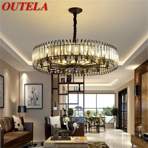 OUTELA Black Postmodern Chandelier Fixtures Crystal Pendant Lamp Light Home LED for Decoration