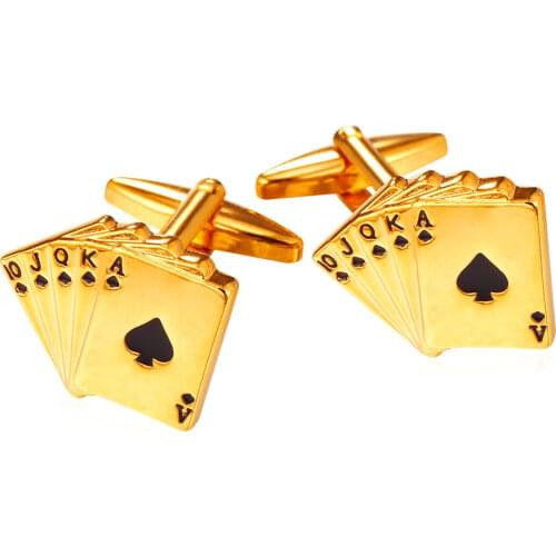 Collare Poker Player Cufflinks For Mens Gold Color Men Jewelry Playing Cards Cufflinks High Quality Wholesale Cuff links C107